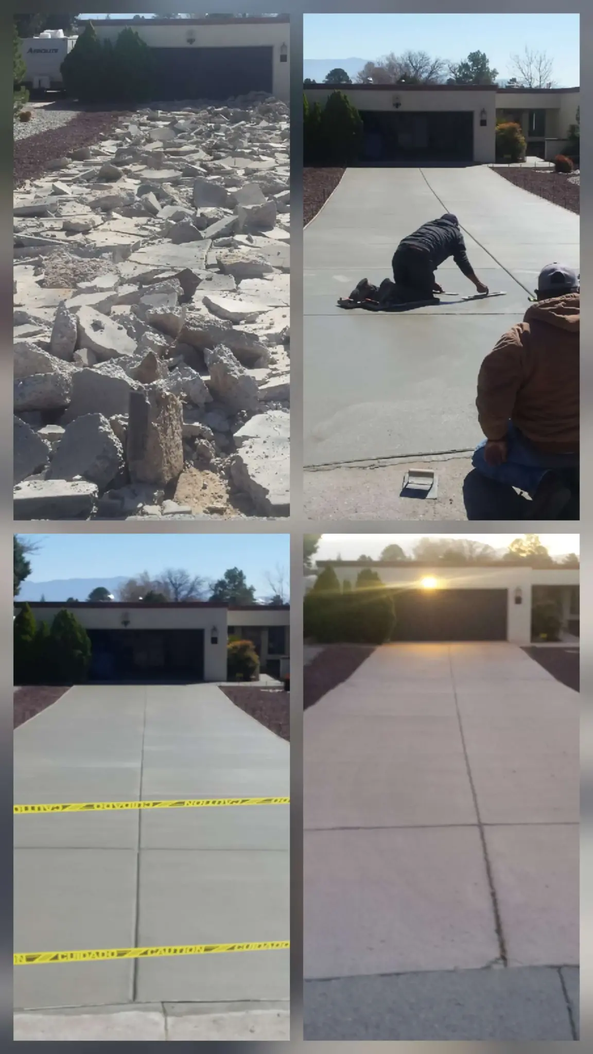 Newly poured gray concrete driveway with a non-slip broom finish in North Hills, Albuquerque.