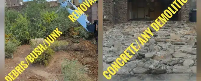 Junk removal, debris hauling, concrete demolition, and dirt grading services, stump removal/excavating in Albuquerque.